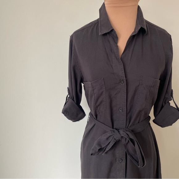 Anthropologie Cloth & Stone Washed Black Utility Pocket Button Up Shirt Dress XS - Picture 6 of 10